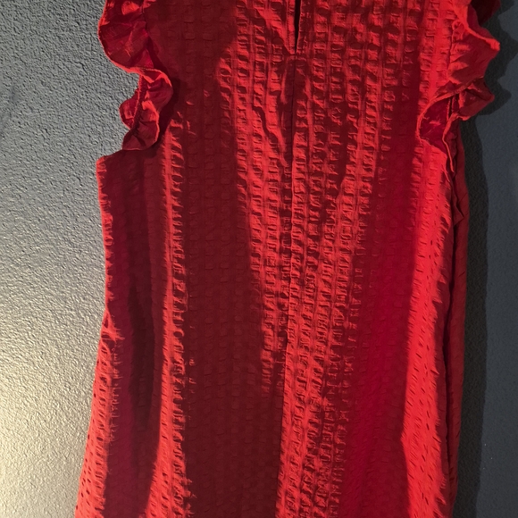 Textured Red Ruffle Sleeve Formal Dress - Picture 4 of 5